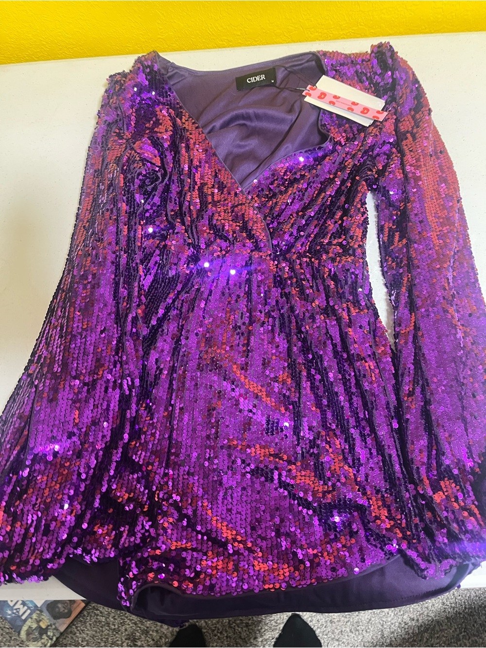 Cider Girls' Purple Sequin Wrap-Style Party Dress